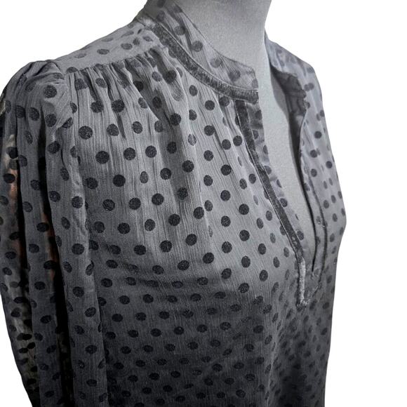 LOFT Women’s Medium Black Sheer Polka Dot Long Sleeve Blouse Dressy Top - Picture 4 of 11